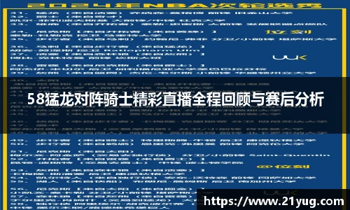 58猛龙对阵骑士精彩直播全程回顾与赛后分析
